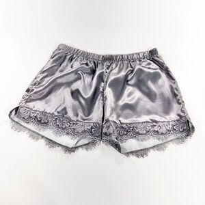 Bolongaro Trevor grey satin and lace pajama shorts L